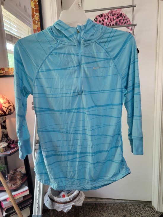 Nike Tops - Nike Aqua Blue Striped Half-Zip Hoodie
